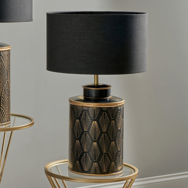 Ruma Black Art Deco Hand Painted Table Lamp | Lighting | Ruma