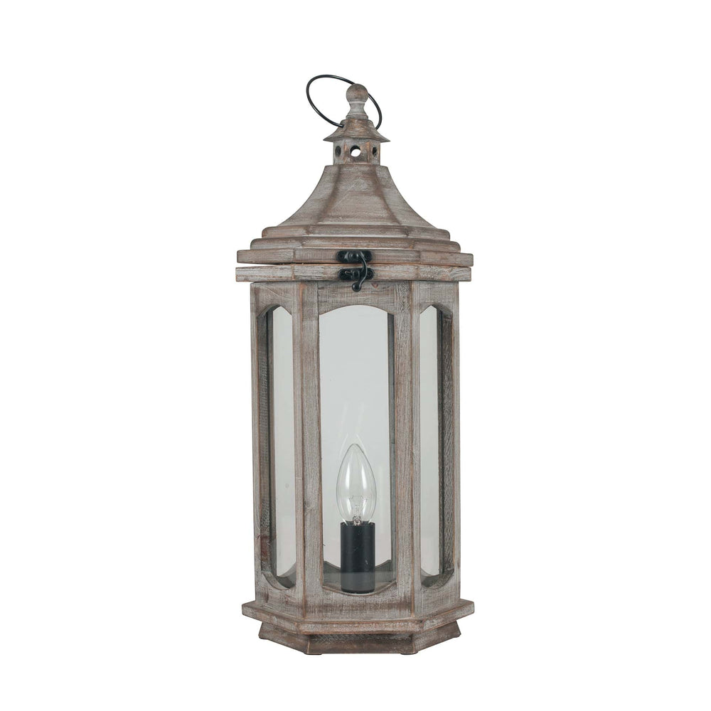 Ruma Antique Grey Wood Lantern Table Lamp | Table Lamps | Rūma