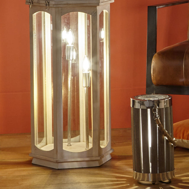 Ruma White Wash Wood Lantern Floor Lamp | Floor Lamps | Rūma