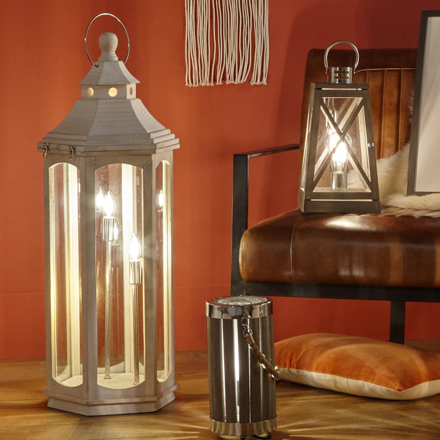 Ruma White Wash Wood Lantern Floor Lamp | Floor Lamps | Rūma