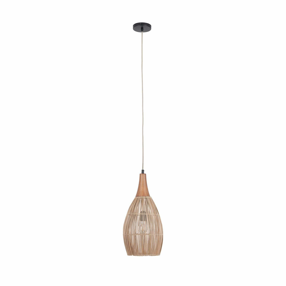 Ruma Natural and Wood Tall Pendant | Lighting | Rūma