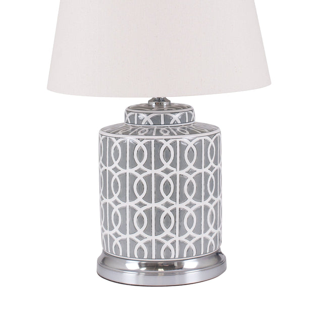 Ruma Grey and White Geo Pattern Table Lamp | Lighting | Rūma