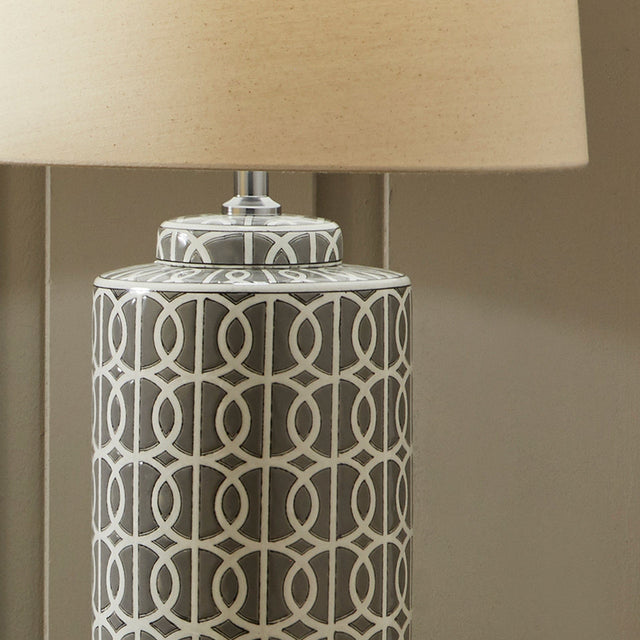 Toubkal Tall Grey and White Geo Pattern Table Lamp