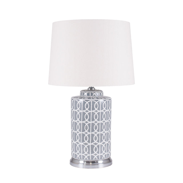 Ruma Tall Grey and White Geo Pattern Table Lamp | Lighting | Rūma