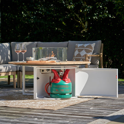 Ruma White and Teak Round Fire Pit | Outdoor | Rūma