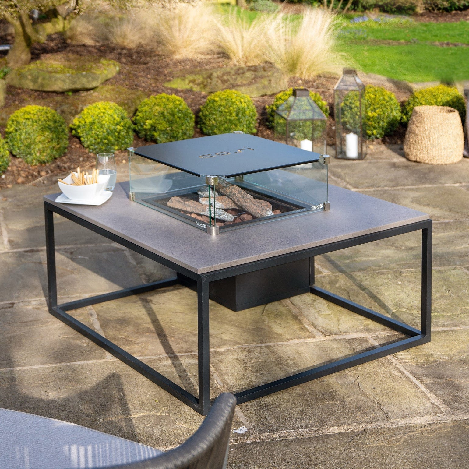 Cosiloft Black & Grey Square Coffee Table Fire Pit Ruma