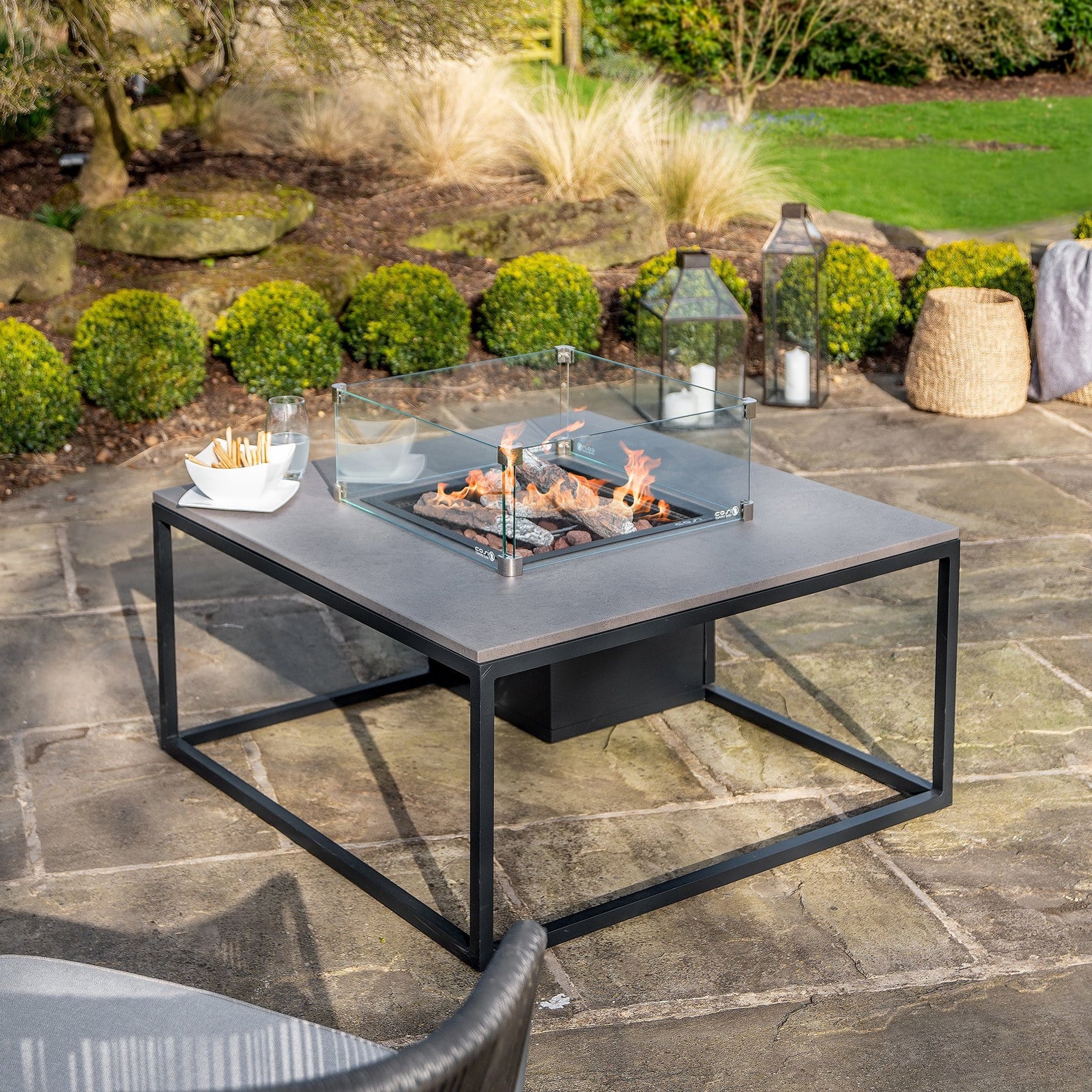Cosiloft Black & Grey Square Coffee Table Fire Pit Ruma