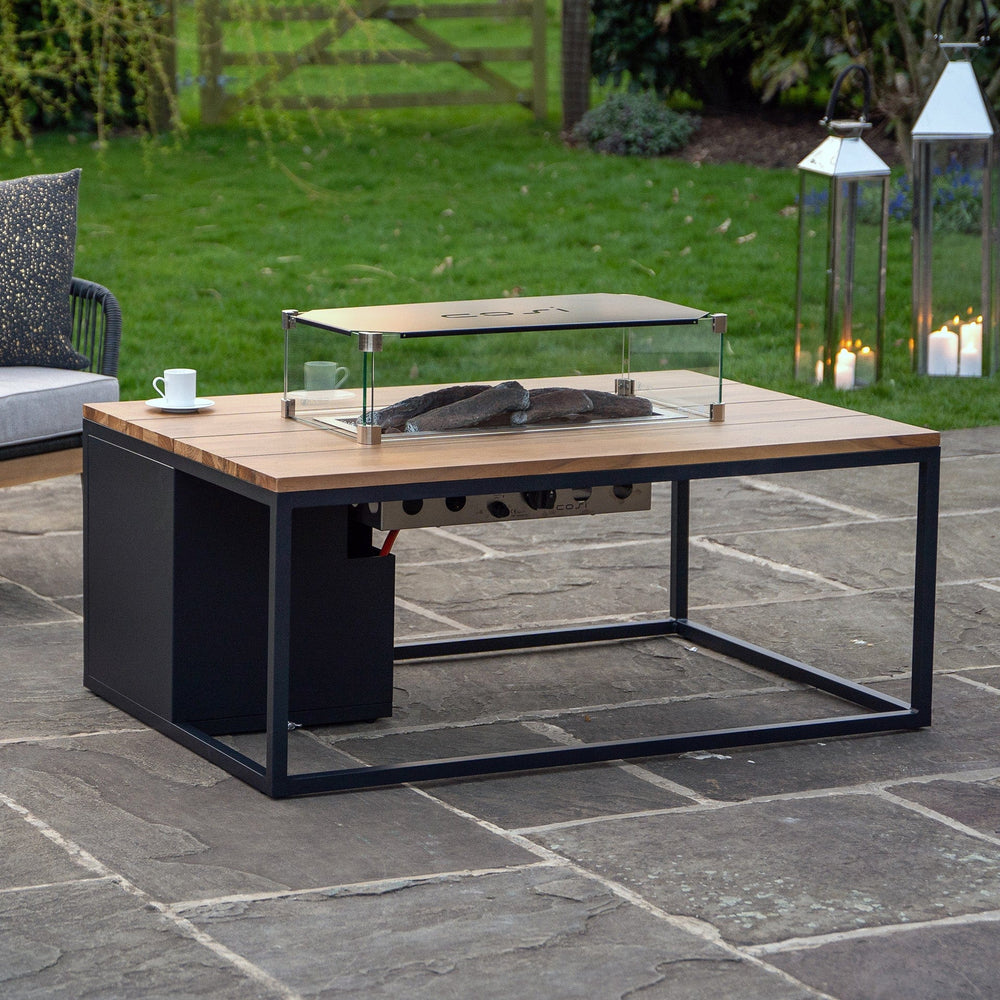 Ruma Cosiloft Black & Teak Coffee Table Fire Pit | Outdoor | Ruma