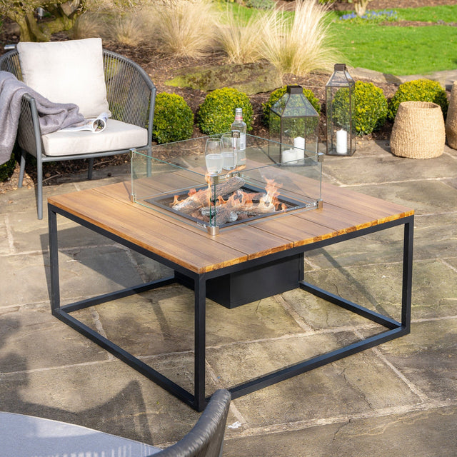 Cosiloft Black & Teak Square Coffee Table Fire Pit