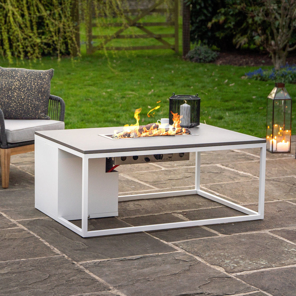 White Grey Rectangular Coffee Table Fire Pit Outdoor