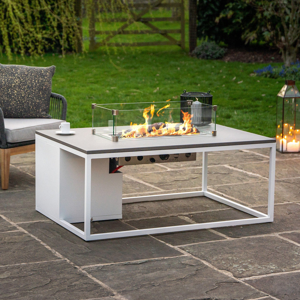 White Grey Rectangular Coffee Table Fire Pit Outdoor