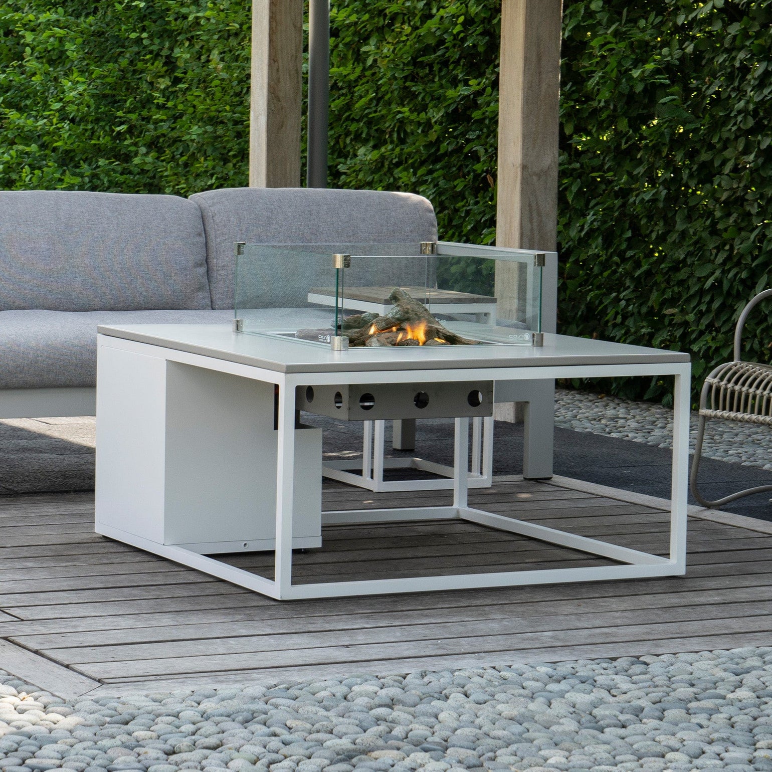 White & Grey Square Coffee Table Fire Pit | Outdoor