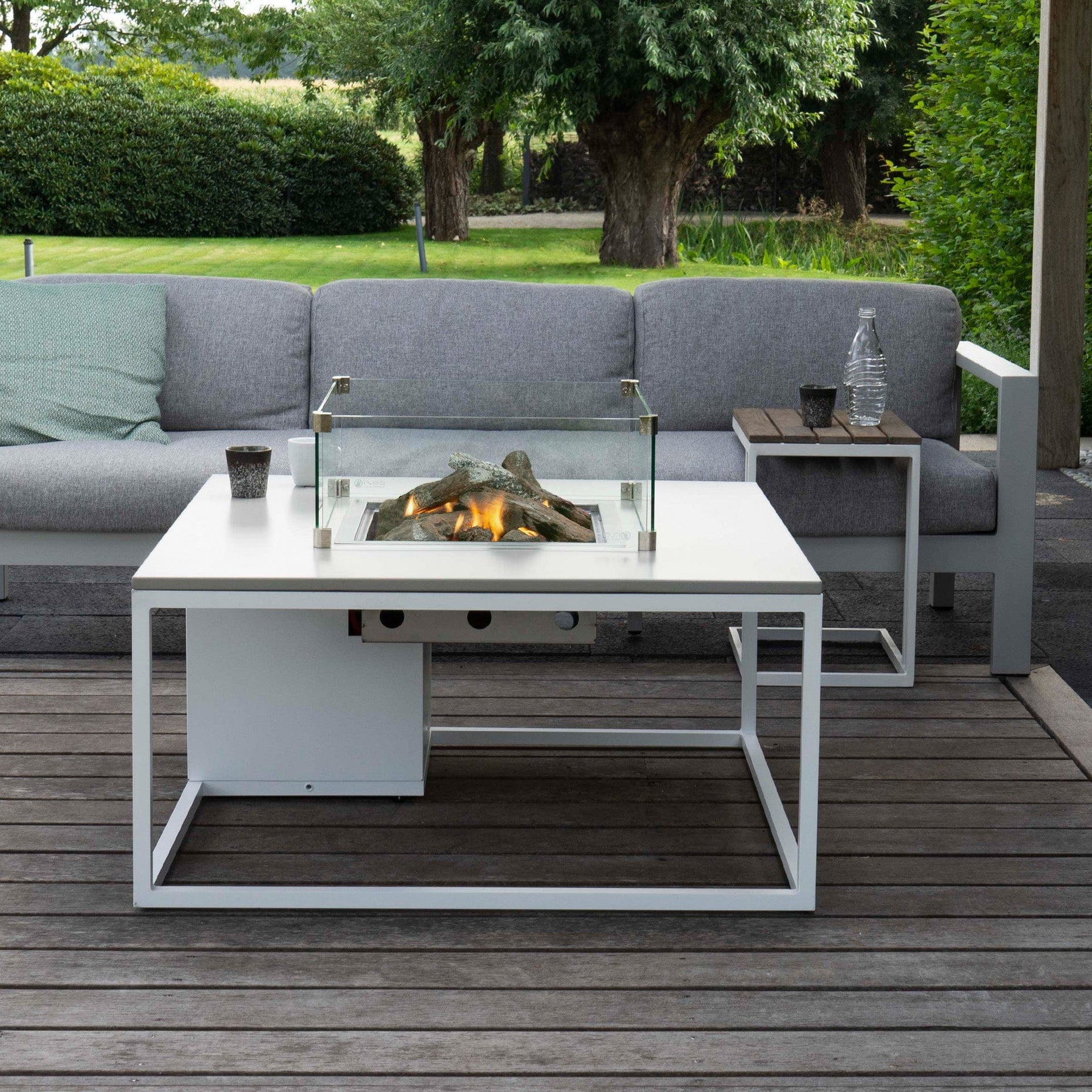 White & Grey Square Coffee Table Fire Pit | Outdoor