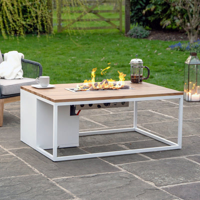 Ruma White & Teak Rectangular Coffee Table Fire Pit | Outdoor | Rūma
