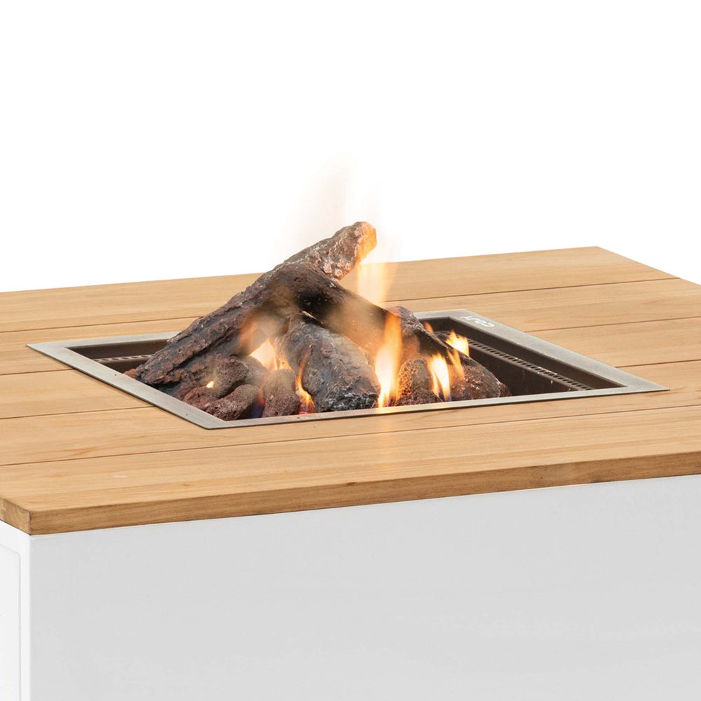 Ruma Cosipure 100 White and Teak Square Fire Pit | Outdoor | Rūma