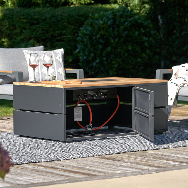 Ruma Cosipure 120 Black and Teak Rectangular Fire Pit | Outdoor | Rūma