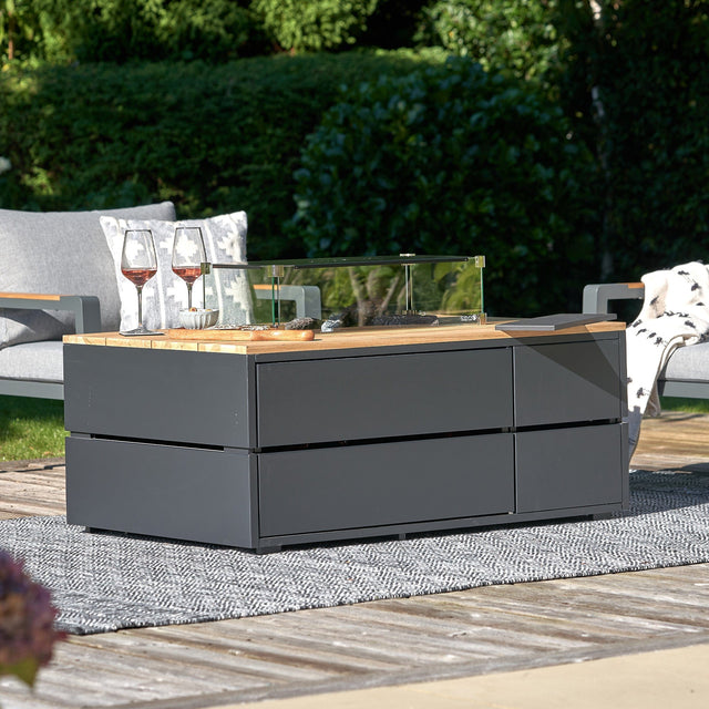 Ruma Cosipure 120 Black and Teak Rectangular Fire Pit | Outdoor | Rūma