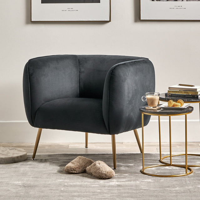 Ruma Black Velvet Chair with Gold/Black Legs | Seating | Rūma
