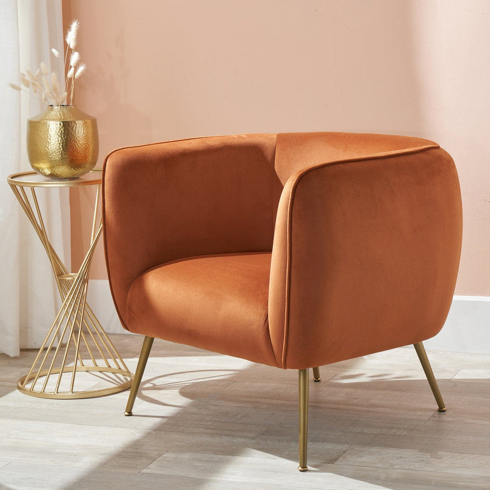 Ruma Tobacco Velvet Chair with Gold Legs | Seating | Rūma
