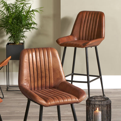 Ruma Vintage Brown Leather Retro Bar Stool | Seating | Rūma