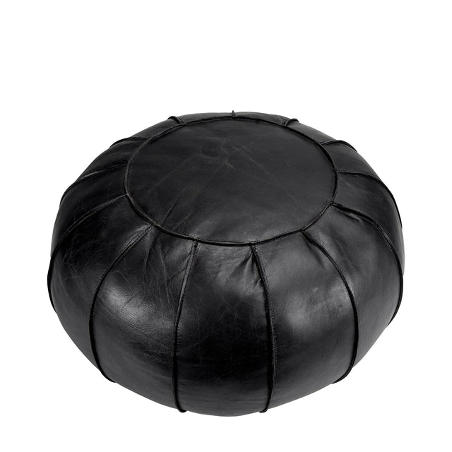 Ruma Steel Grey Leather Round Pouffe | Seating | Rūma