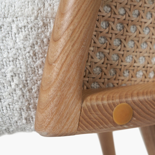 Ruma White Boucle and Natural French Cane Chair | Seating | Rūma