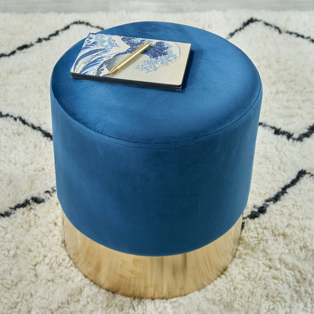 Ruma Sapphire Blue Pouffe with Gold Base | Seating | Rūma