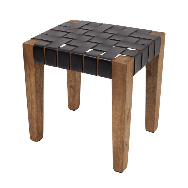 Black Woven Leather Wood Set of 3 Bench Stools Furniture R ma