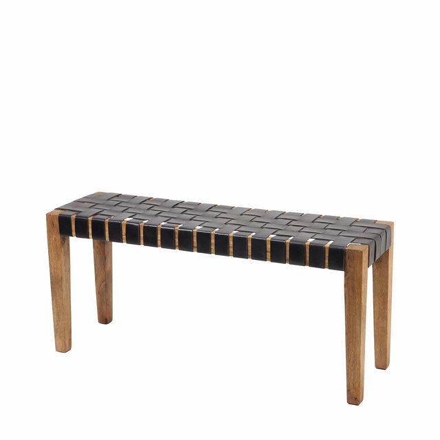 Ruma Black Woven Leather & Wood Set of 3 Bench & Stools | Furniture | Rūma