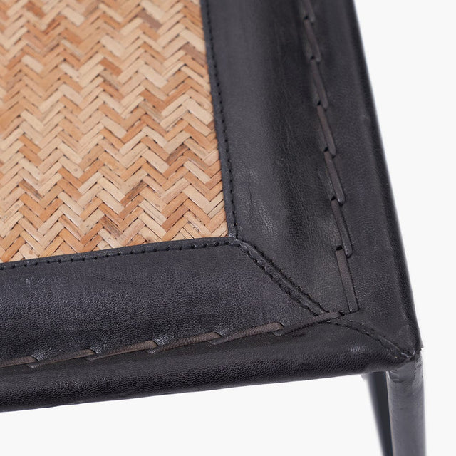 Ruma Black Leather and Woven Rattan Stool | Furniture | Rūma