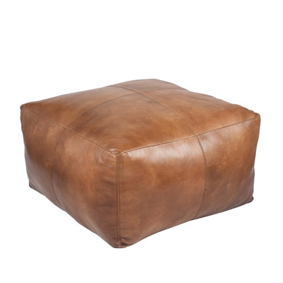 Ruma Tan Leather Square Pouffe | Pouffes & Seating | Ruma