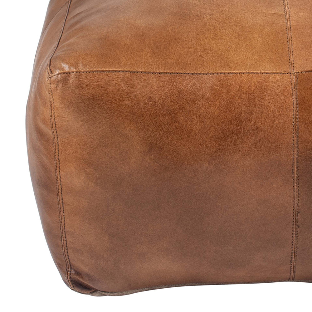 Ruma Tan Leather Square Pouffe | Pouffes & Seating | Ruma
