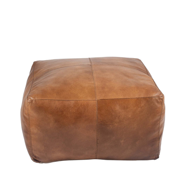 Ruma Tan Leather Square Pouffe | Pouffes & Seating | Ruma