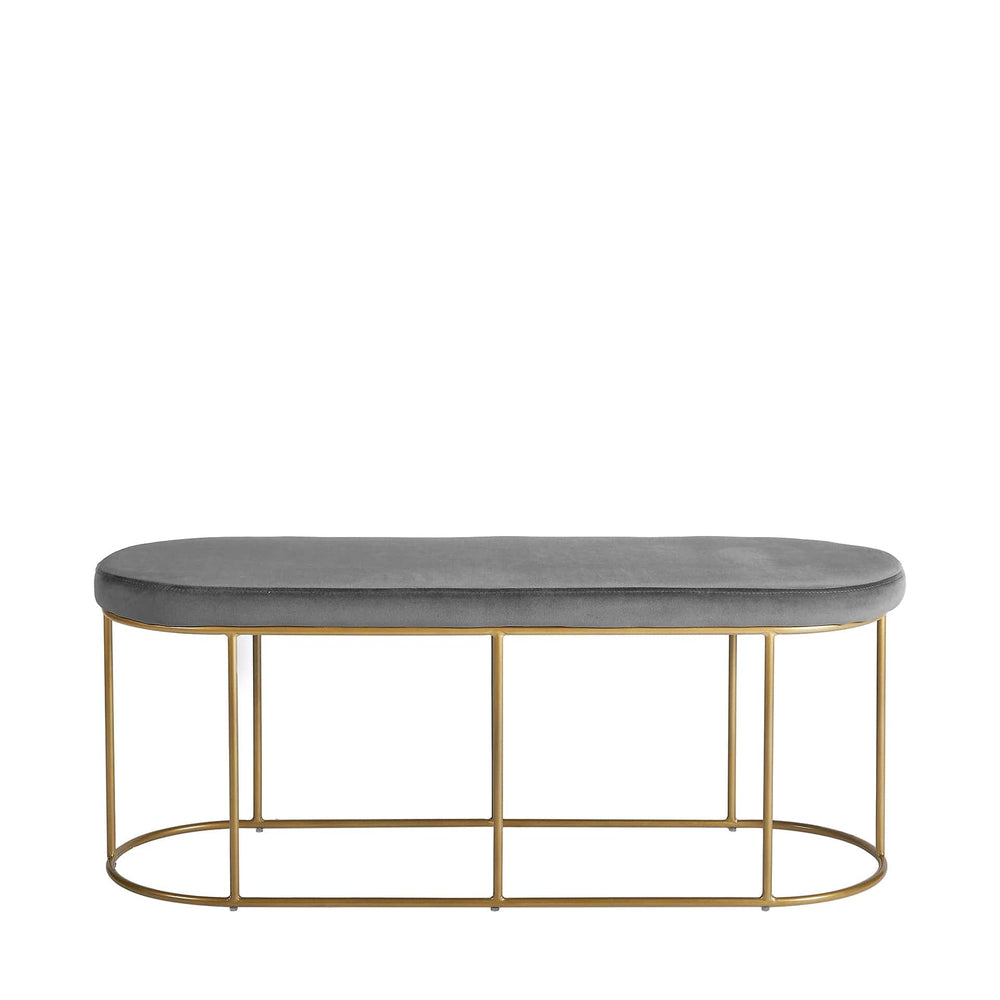 Ruma Dove Grey Velvet Bench with Gold Metal Frame | Seating | Rūma