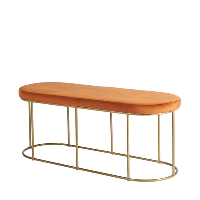 Ruma Tobacco Velvet Bench with Gold Metal Frame | Seating | Rūma