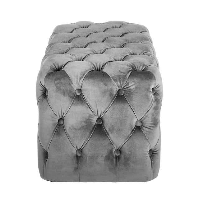 Ruma Dove Grey Velvet Buttoned Ottoman | Seating | Rūma