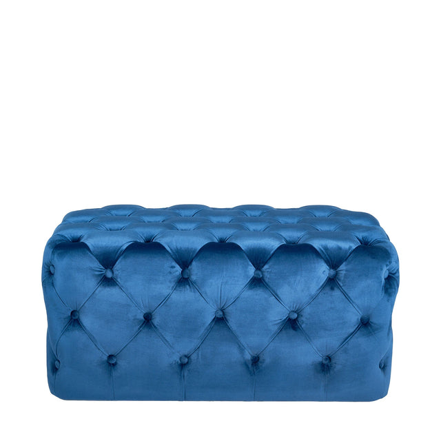 Ruma Sapphire Blue Velvet Buttoned Ottoman | Seating | Rūma