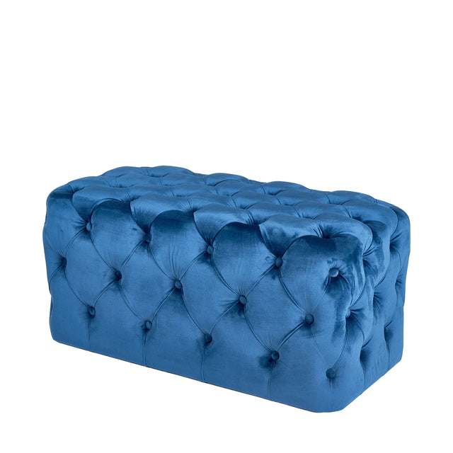 Ruma Sapphire Blue Velvet Buttoned Ottoman | Seating | Rūma