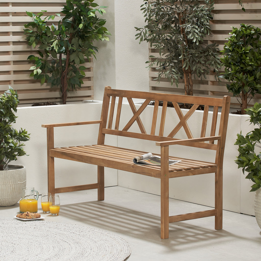 Light Teak 3 Seater Wooden Bench | Outdoor | Rūma