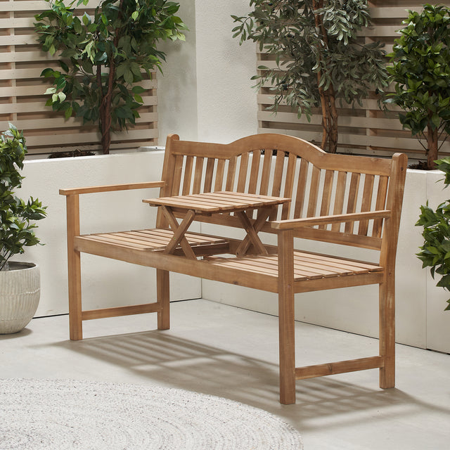 Ashford Light Teak Wooden Bench with Pop Up Table